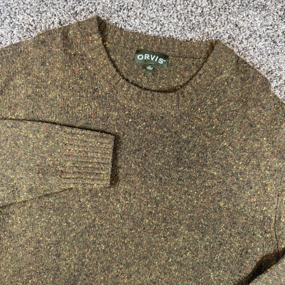 Orvis Donegal Fleck Crewneck Sweater Mens XL Green Lambswool Blend Gorpcore